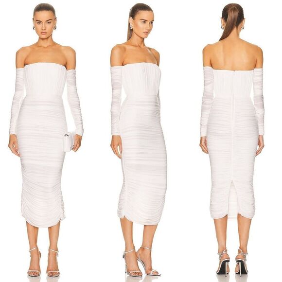 ALEX PERRY Sterling Ruched Long Sleeve Off Shoulder Dress AU14/US10 - Picture 5 of 12